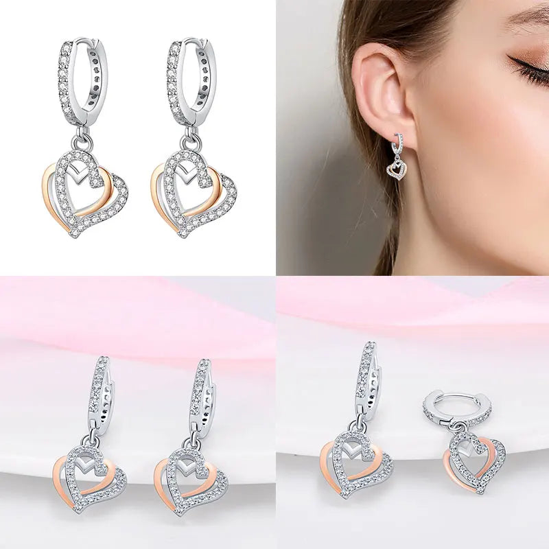 Dangling knotted Hearts Silver Earrings