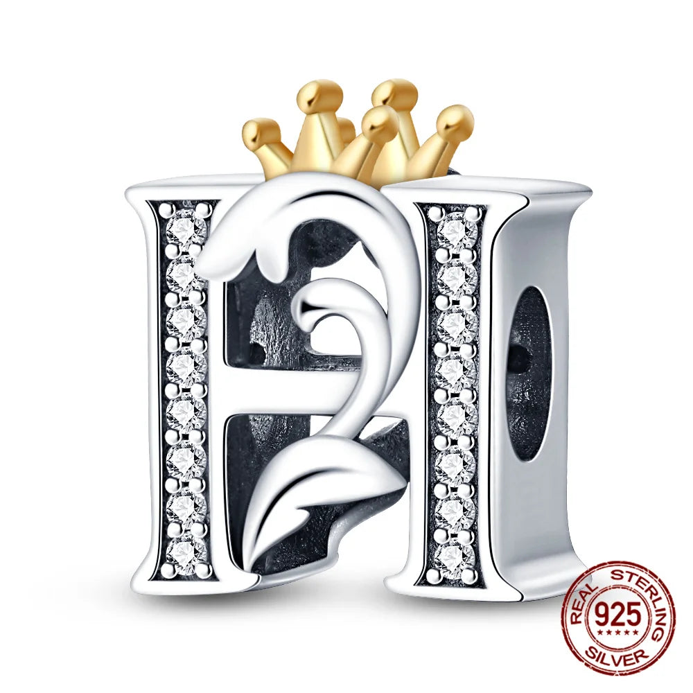 Silver Classic Crown A-Z Letter Charms