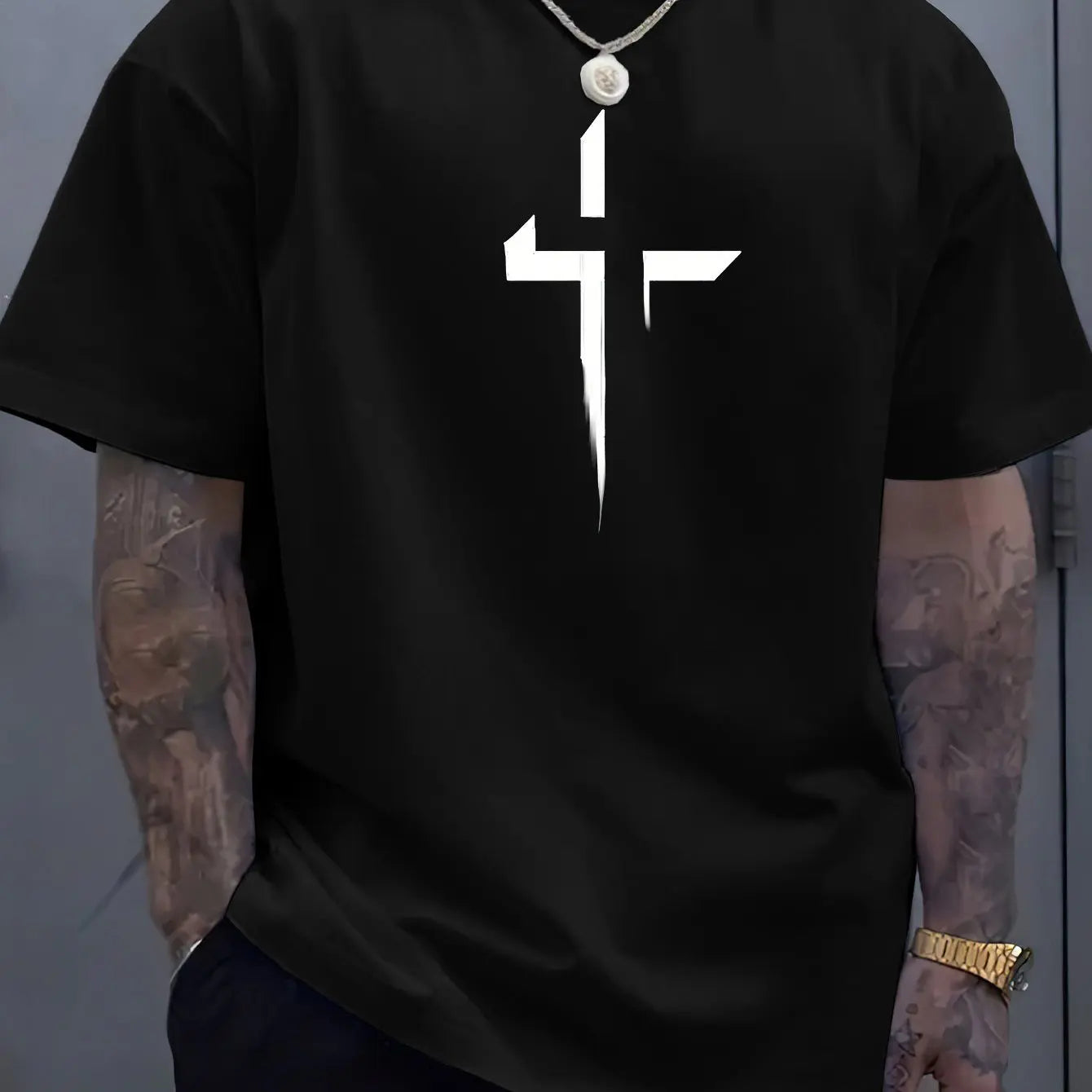 Men's 100% Loose Cross Creative Print T-shirt