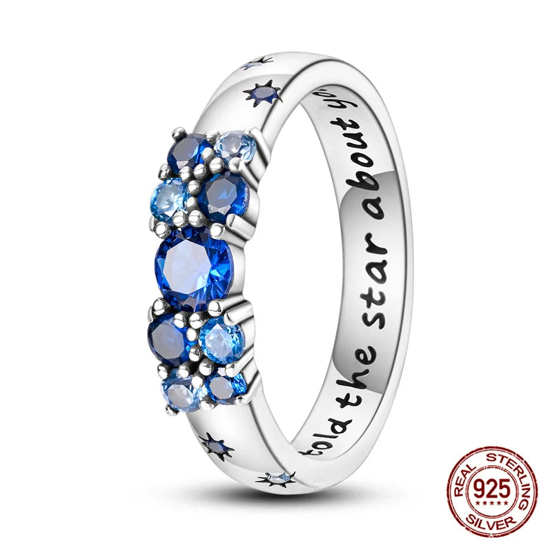Blue Gem & Stars Silver Ring