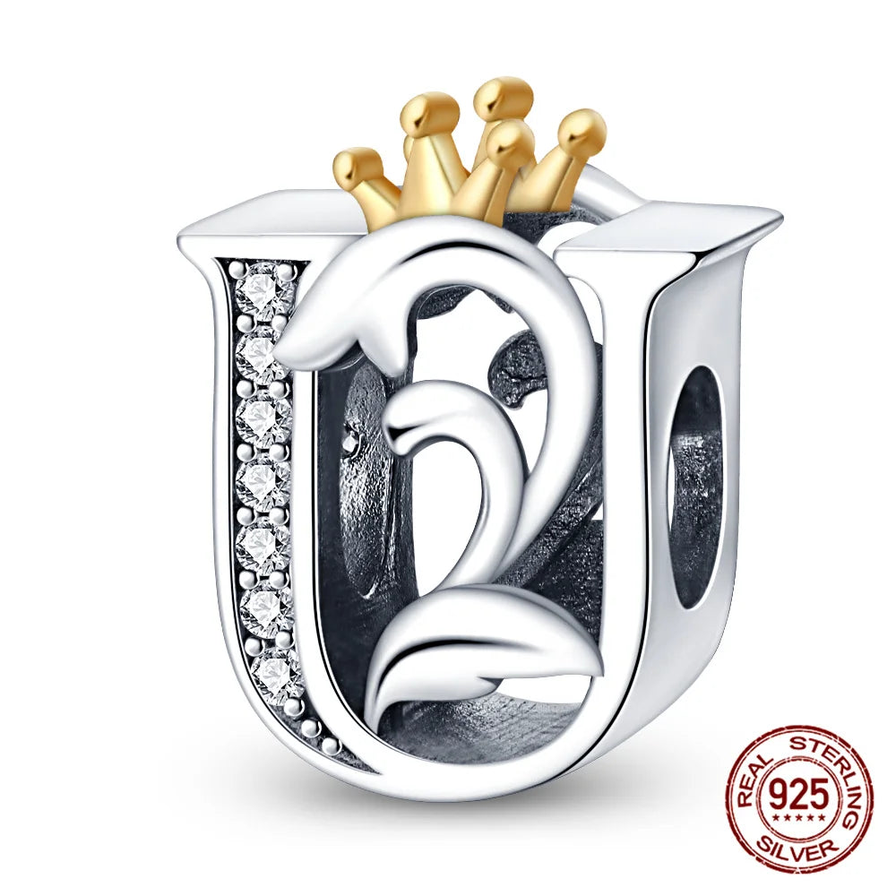 Silver Classic Crown A-Z Letter Charms