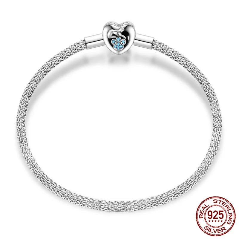Pet Paw Clasp Silver Charm Bracelet