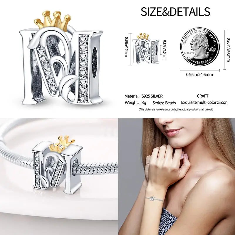 Silver Classic Crown A-Z Letter Charms