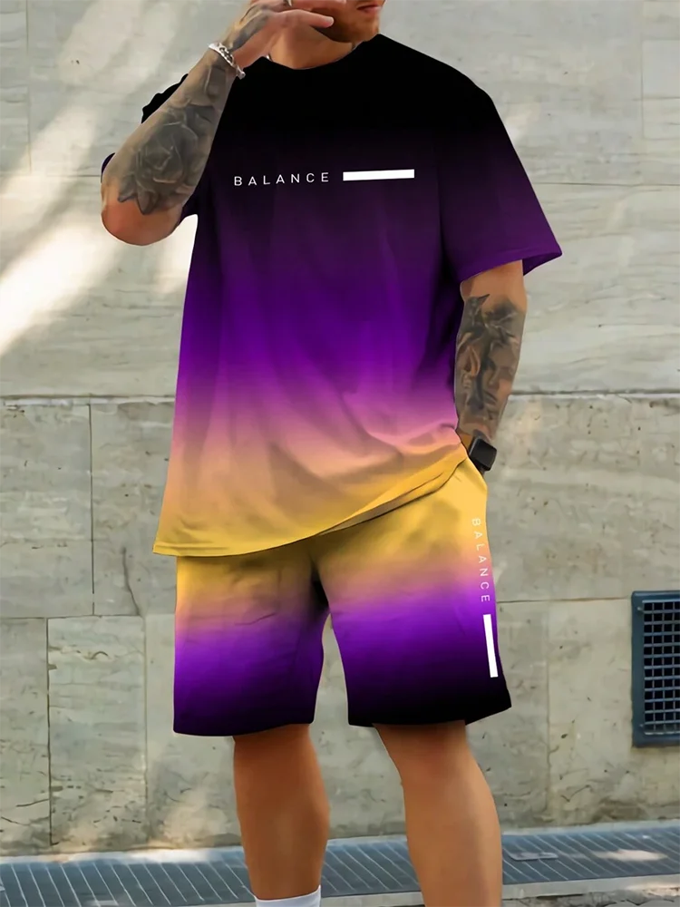 Men's Gradient T-shirt & Shorts Set