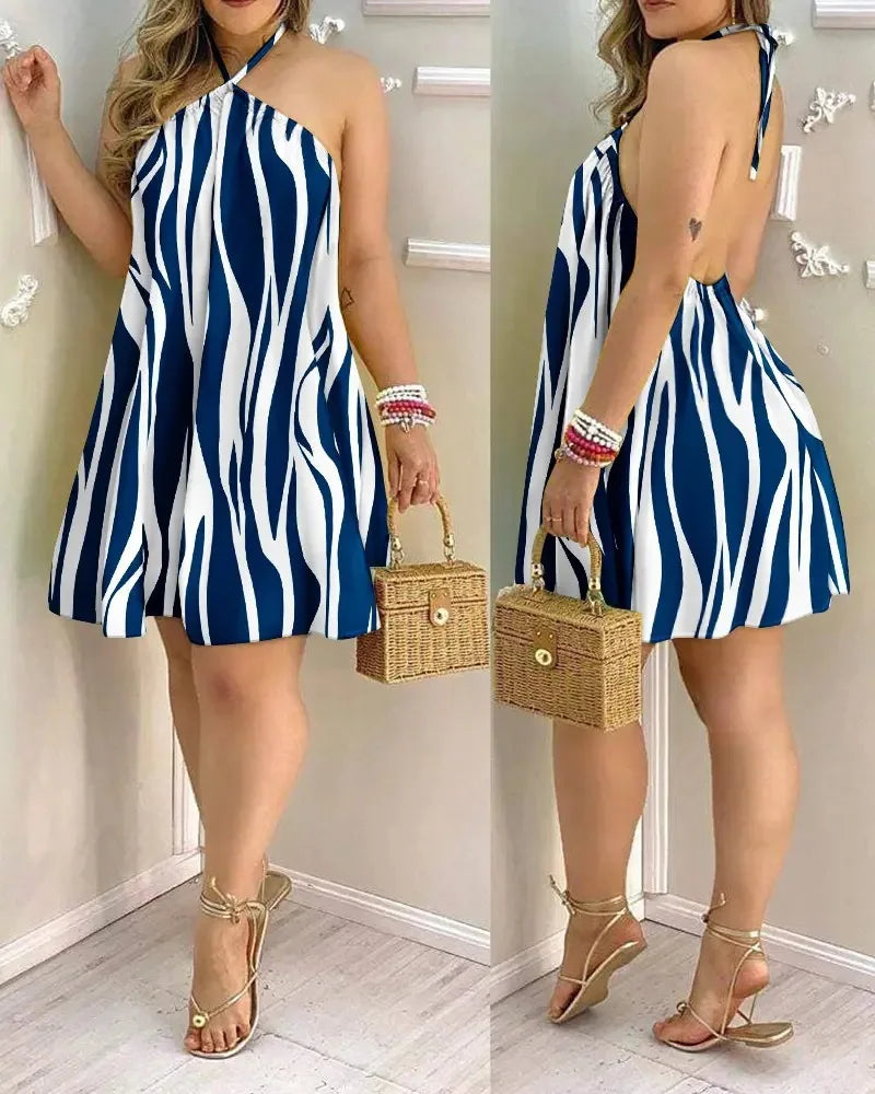 Tropical Print Halter Neck Dress