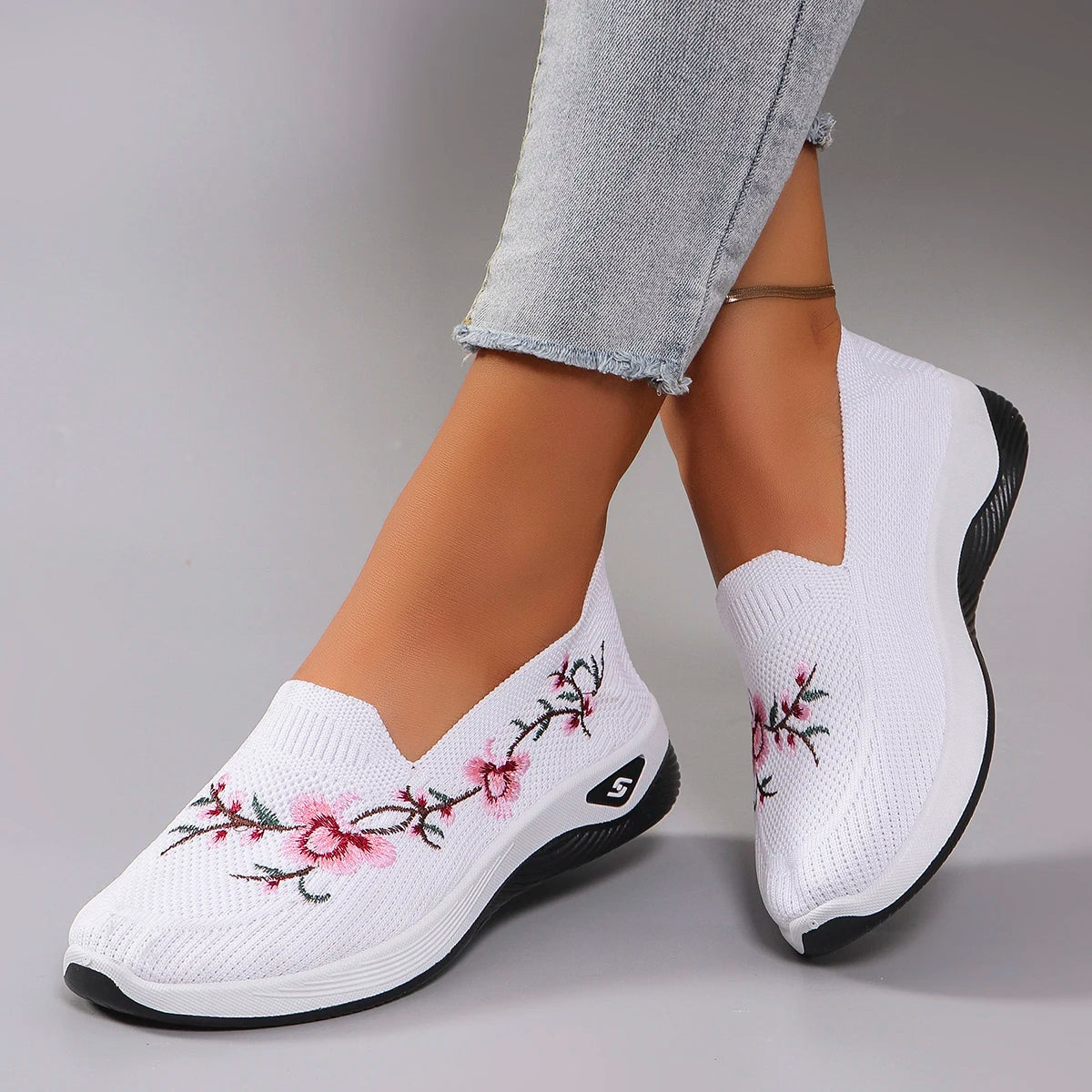 Breathable Foral Print Sock Style Trainers