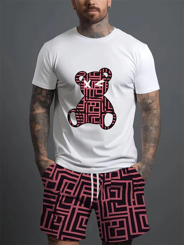 Men's Bear Print Lightweight T-shirt & Shorts Set