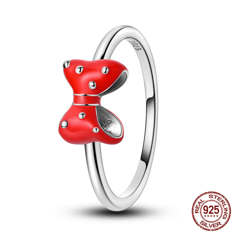 Red Bow Silver Ring