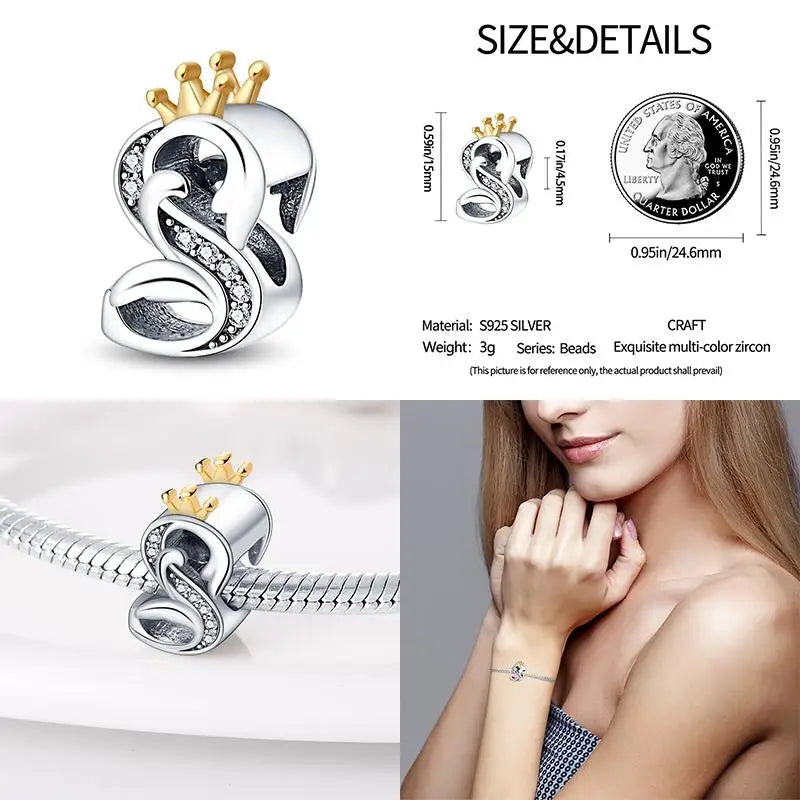 Silver Classic Crown A-Z Letter Charms