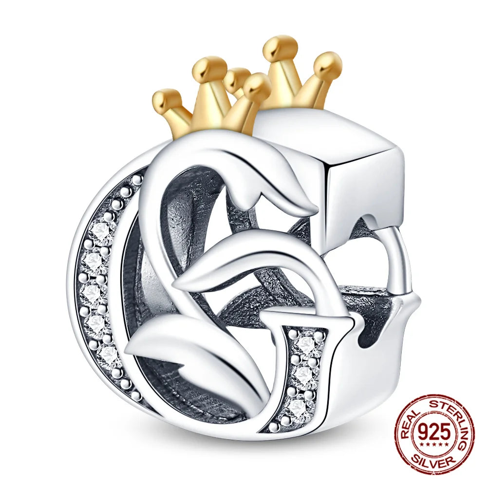 Silver Classic Crown A-Z Letter Charms
