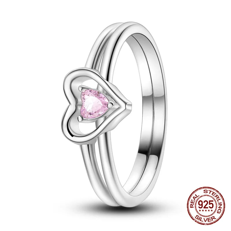 Double Band Heart Silver Ring