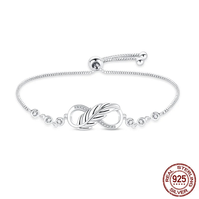 Silver Eternity Symbol with Silver Feather Bracelet