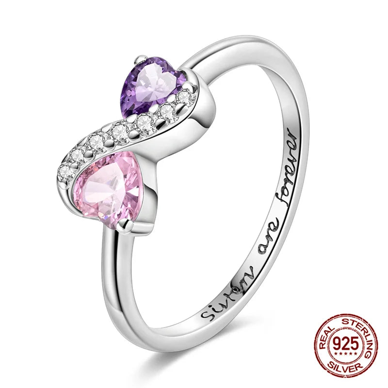Double Heart Eternity Silver Ring