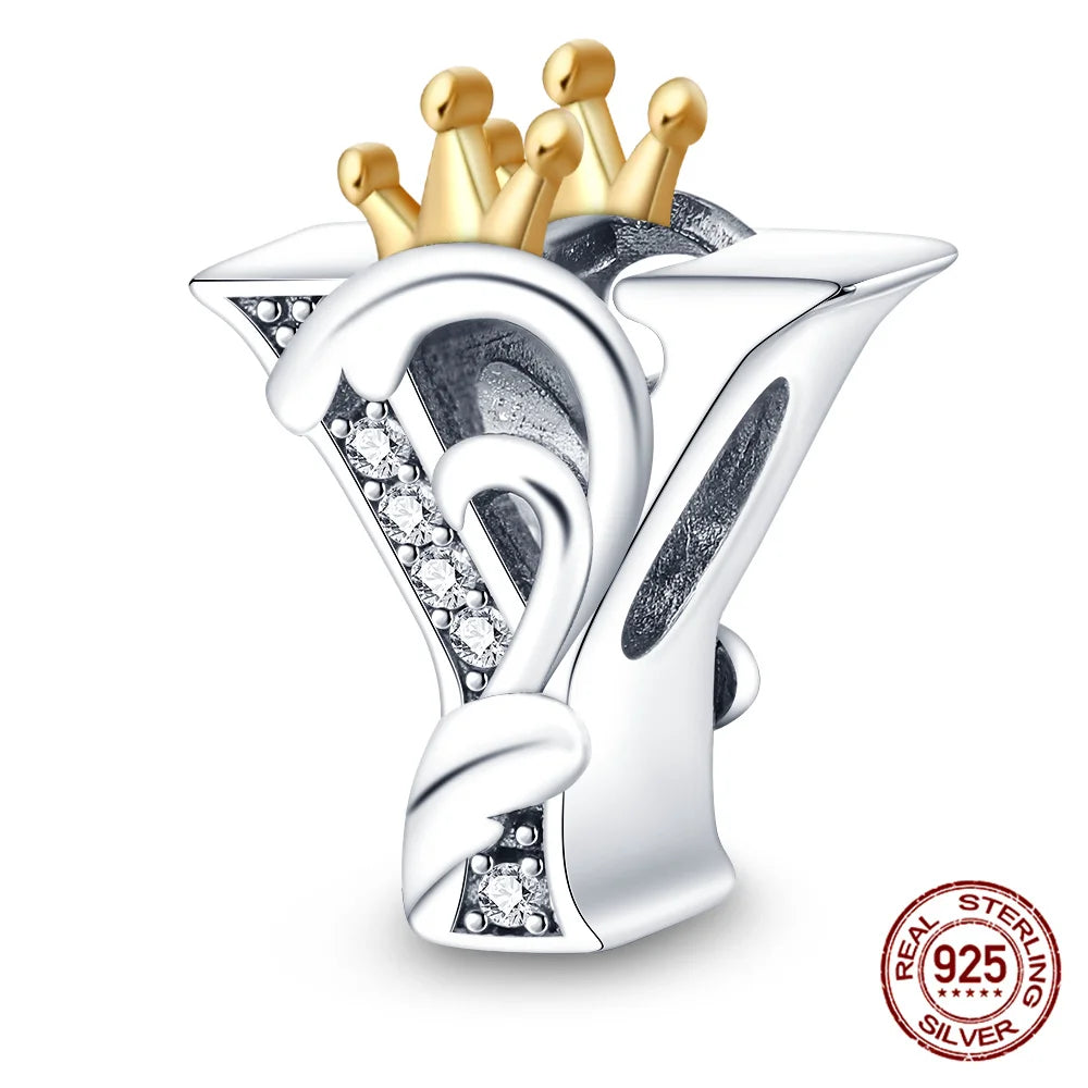 Silver Classic Crown A-Z Letter Charms