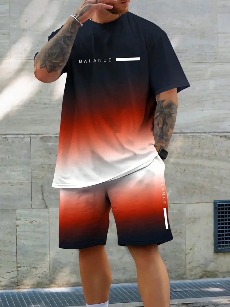 Men's Gradient T-shirt & Shorts Set