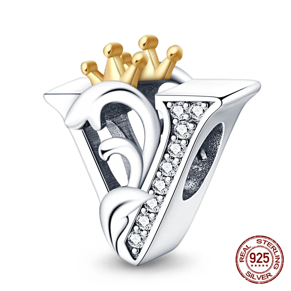 Silver Classic Crown A-Z Letter Charms