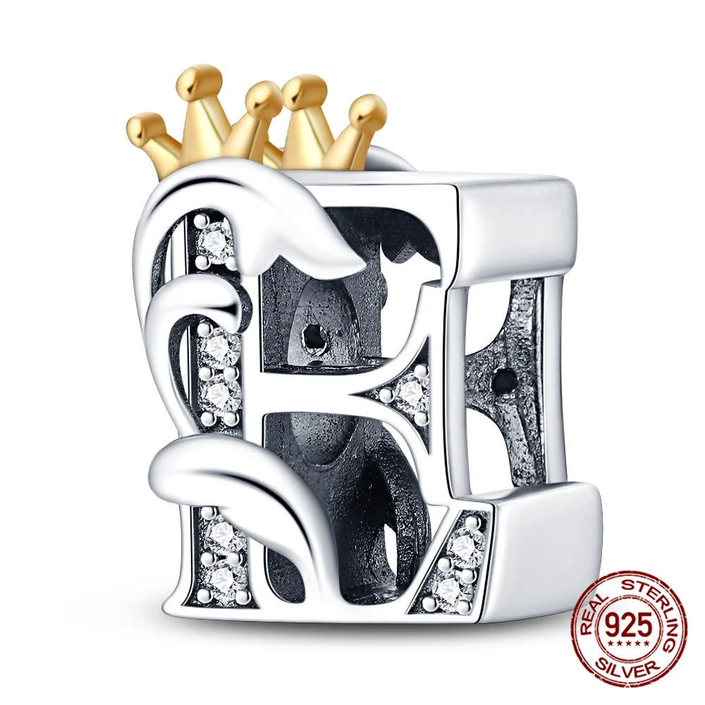 Silver Classic Crown A-Z Letter Charms