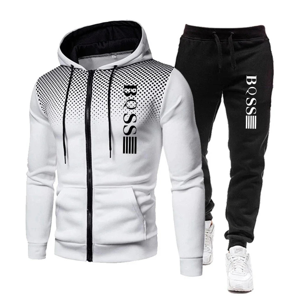 Men’s Boss Inspired Zipper Hooded Tracksuit