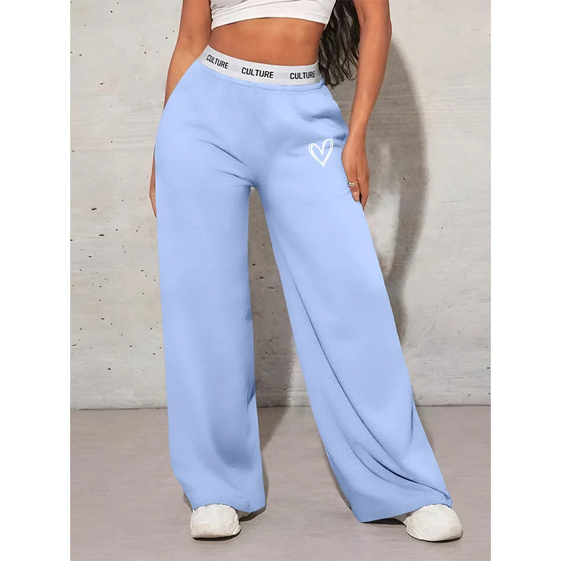 Casual Loose Love Printed Webbing Wide Leg Drag Pants
