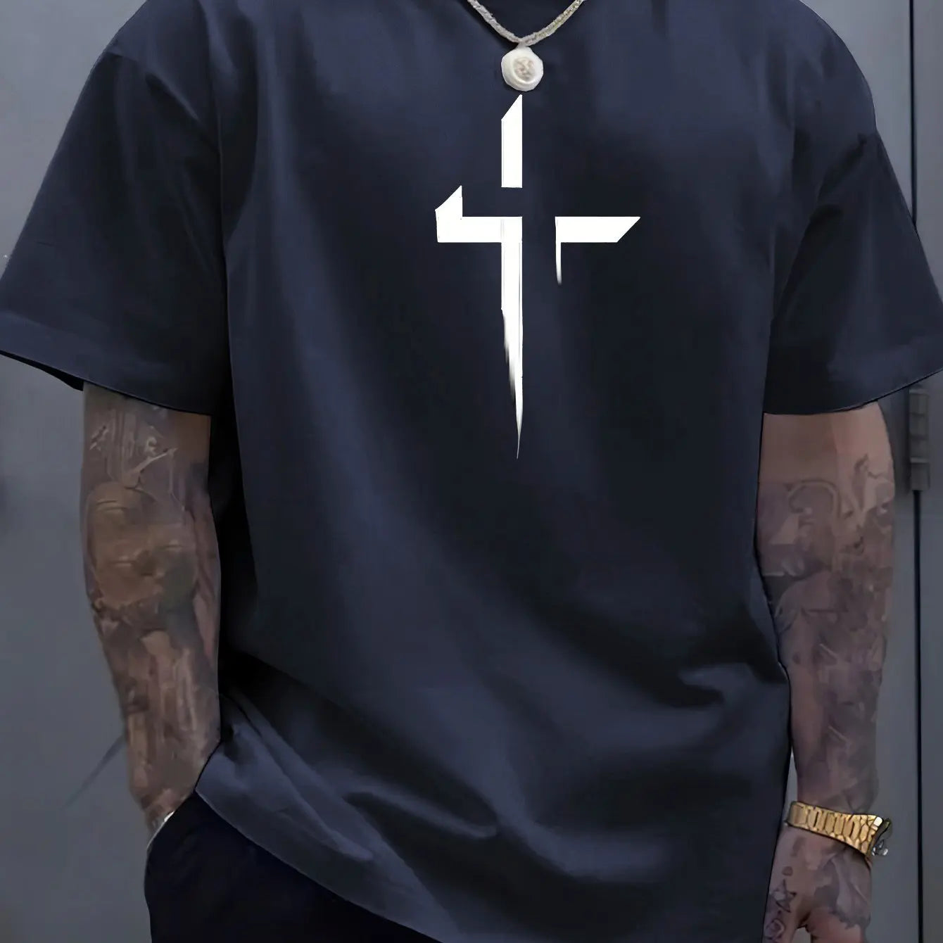 Men's 100% Loose Cross Creative Print T-shirt