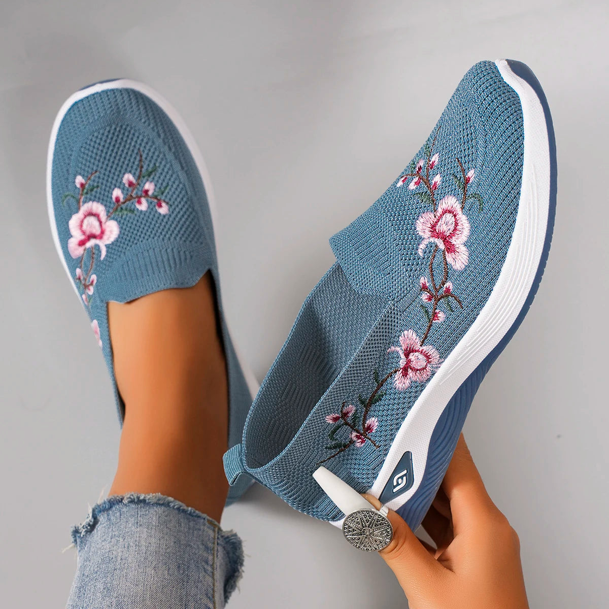 Breathable Foral Print Sock Style Trainers