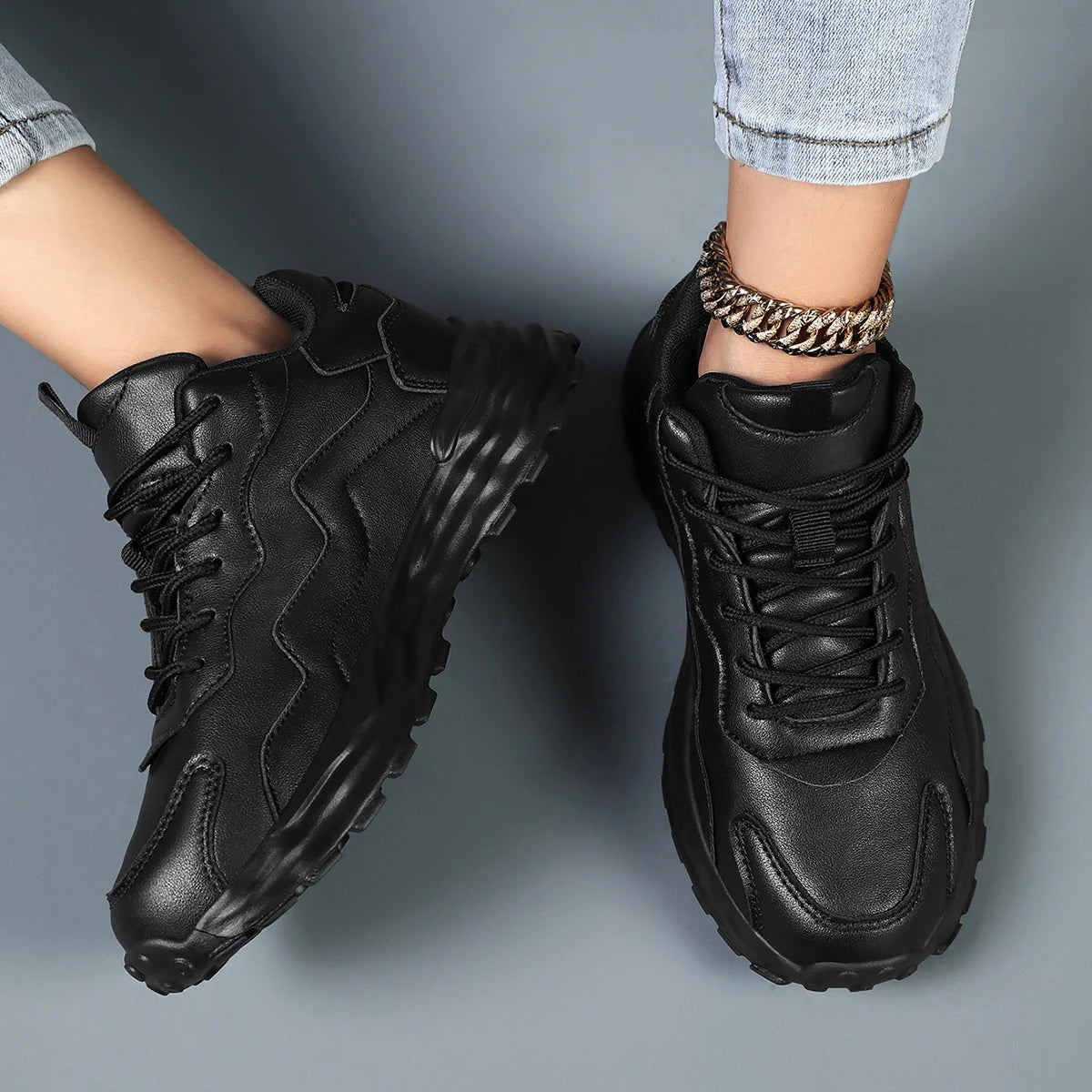 Platform Breathable Zigzag Stitch Patten Trainers