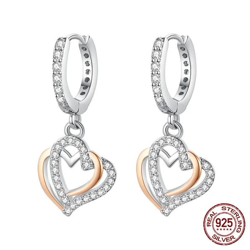 Dangling knotted Hearts Silver Earrings