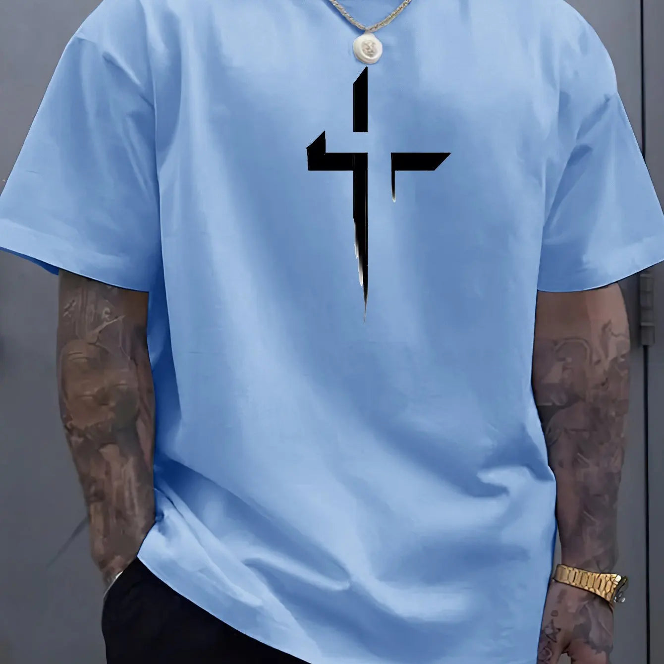 Men's 100% Loose Cross Creative Print T-shirt
