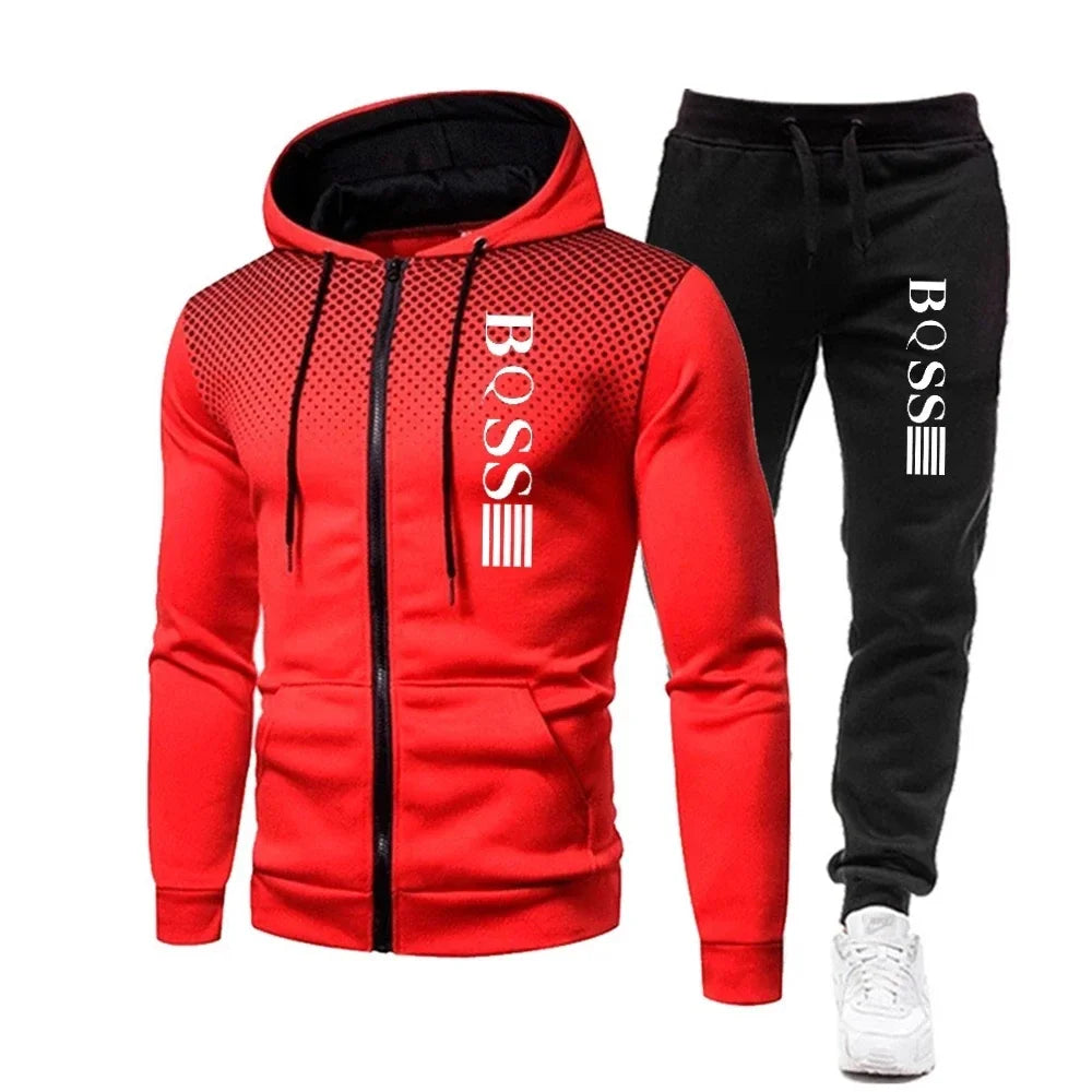 Men’s Boss Inspired Zipper Hooded Tracksuit