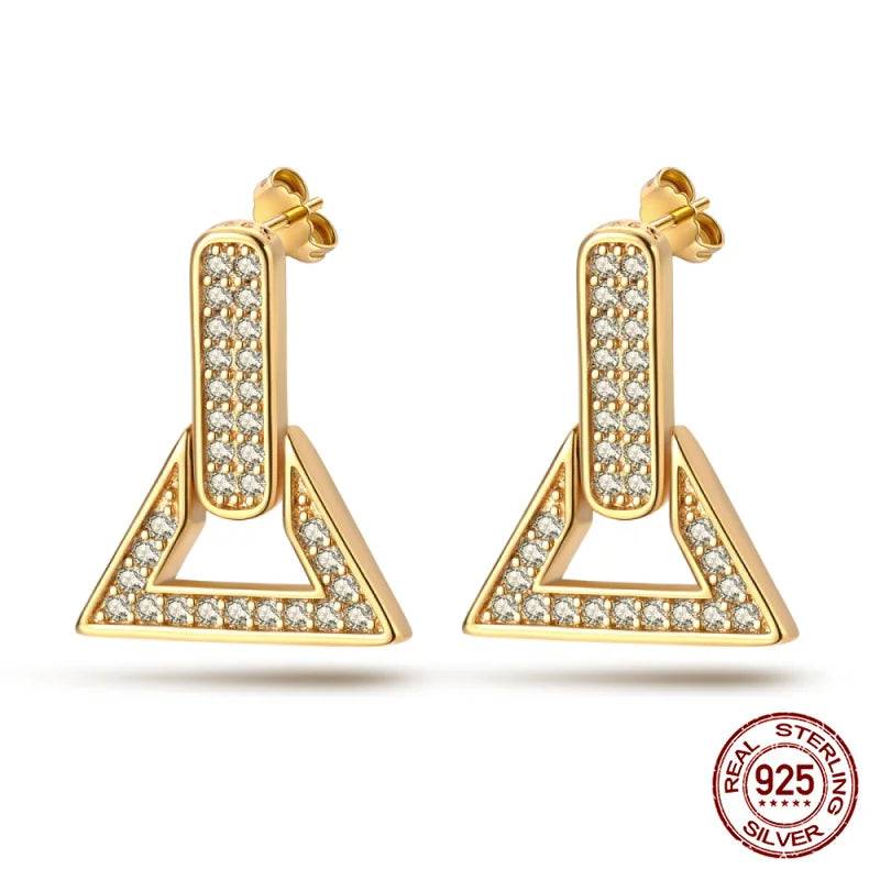 Silver Triangle Shape Studded Earrings