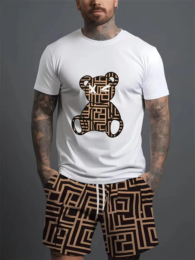 Men's Bear Print Lightweight T-shirt & Shorts Set