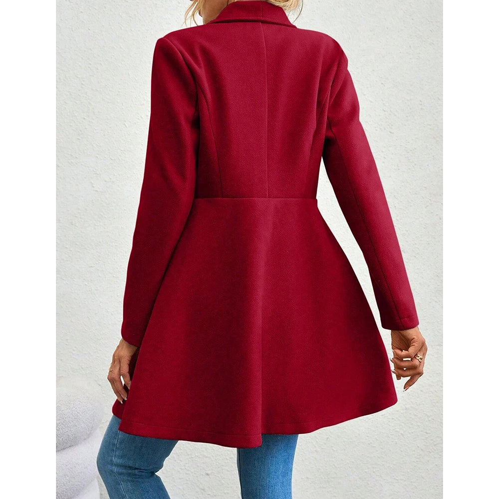 Solid Colour Long Sleeve Lapel Button-Up Coat