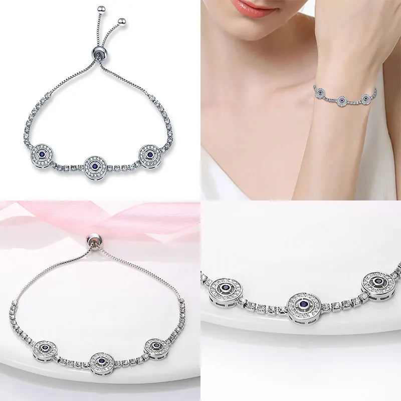 Silver Three Circled Tennis Style Bracelet
