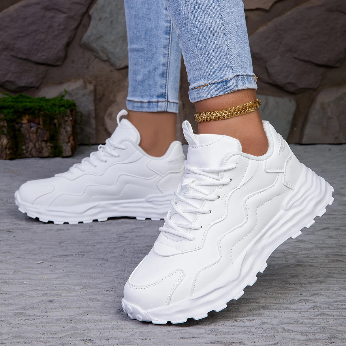 Platform Breathable Zigzag Stitch Patten Trainers