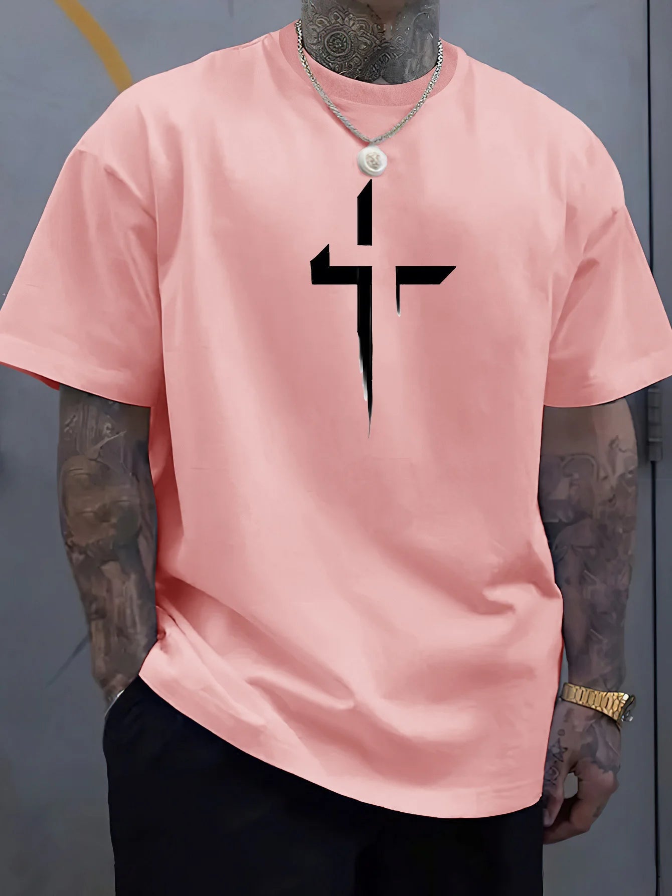 Men's 100% Loose Cross Creative Print T-shirt