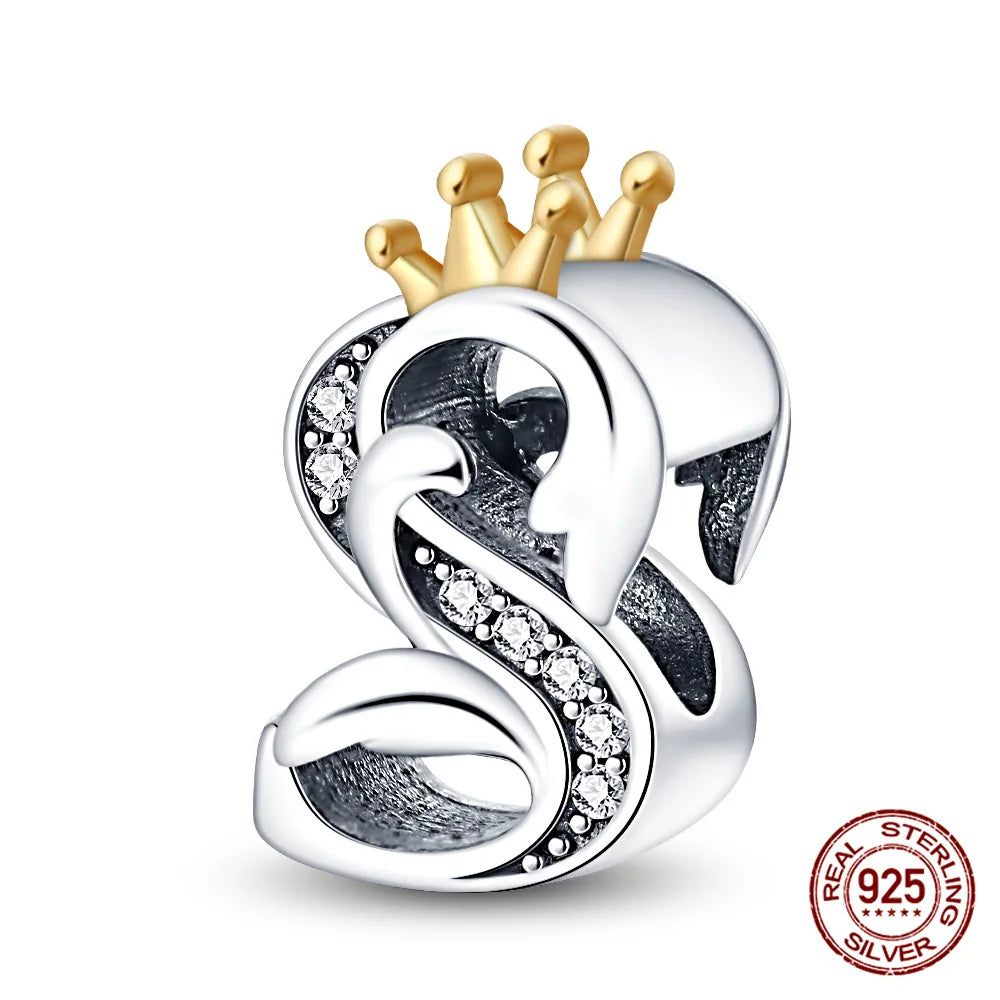Silver Classic Crown A-Z Letter Charms
