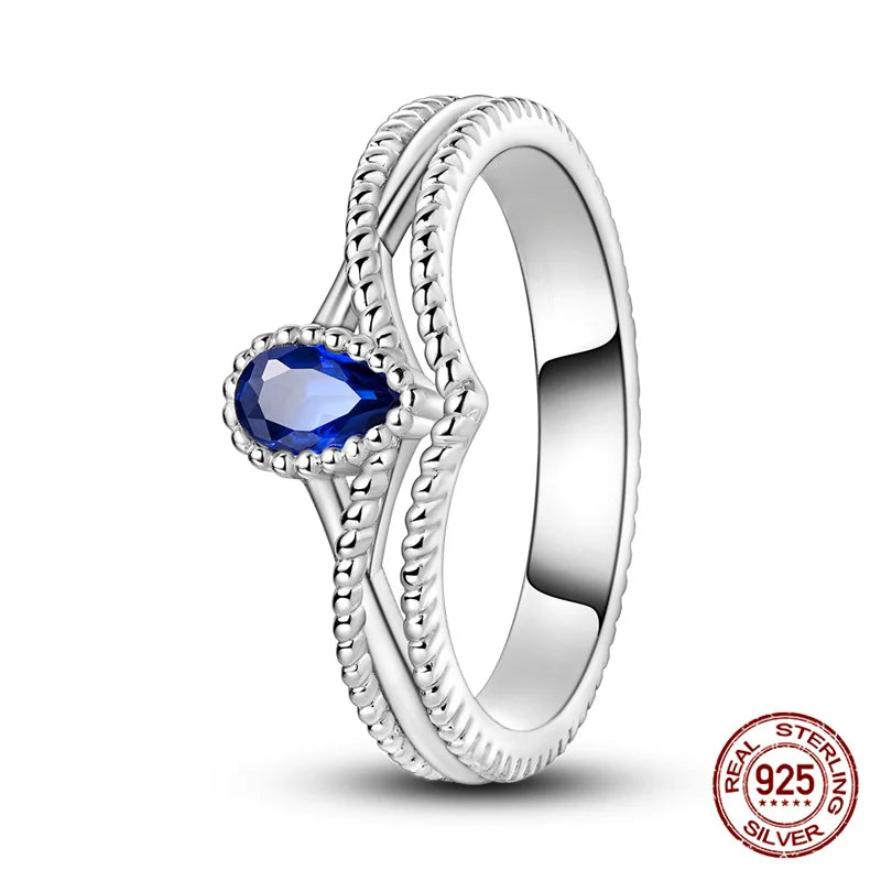 Classic Style Blue Gem Silver Ring