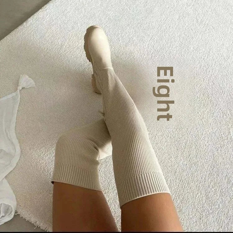 Knee Length Fabric Top Leather Surface Boots