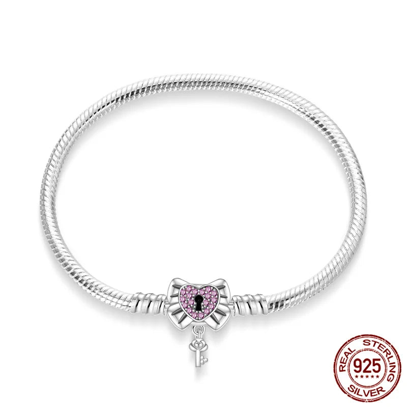 Heart Lock & Key Silver Charm Bracelet