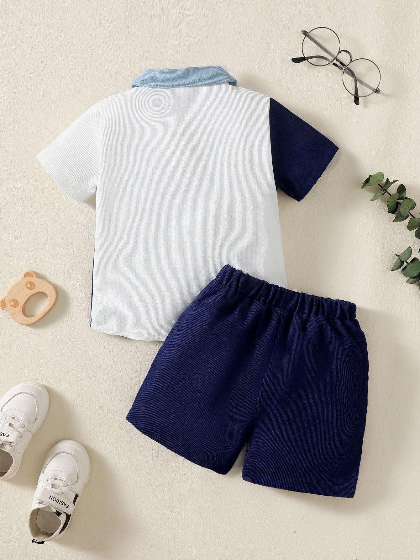 Boys' Flip collar Colour Blocked 2Pcs Summer Set