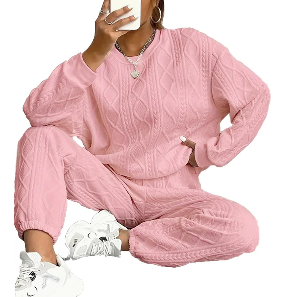 Knitted Look Casual Sweater and Jogger Set