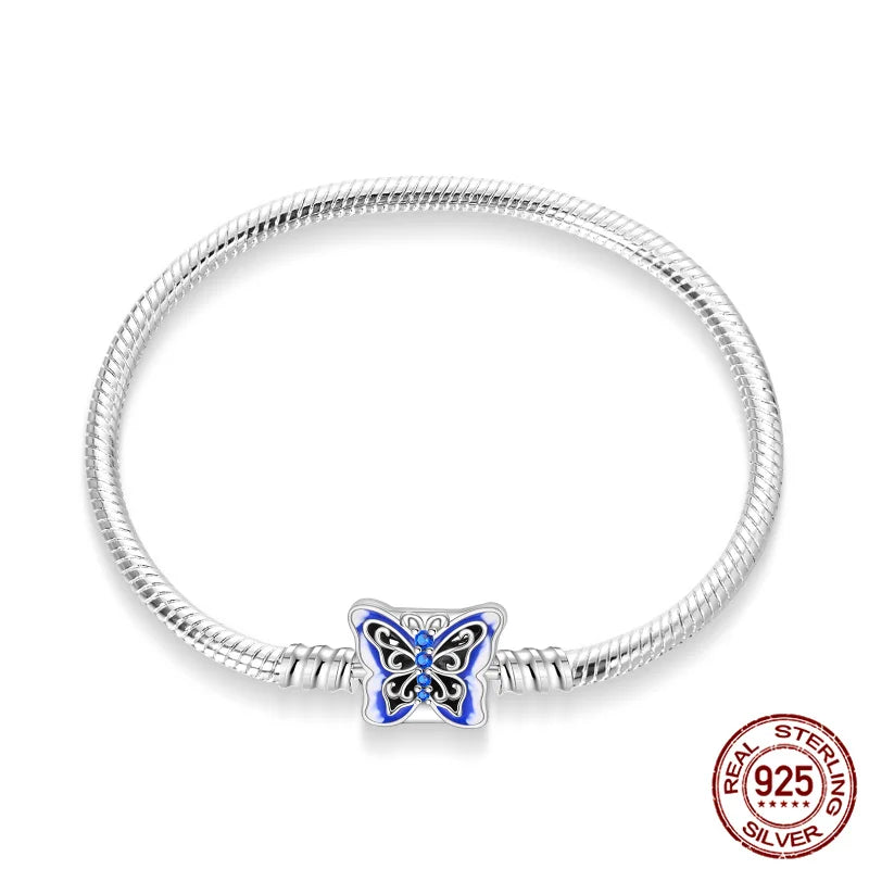 Butterfly Clasp Silver Charm Bracelet