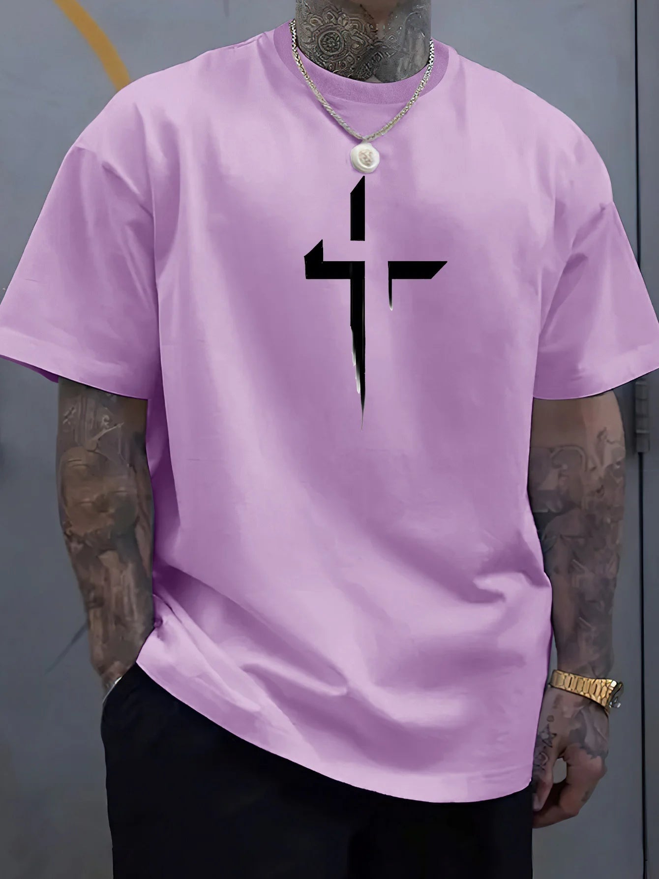 Men's 100% Loose Cross Creative Print T-shirt