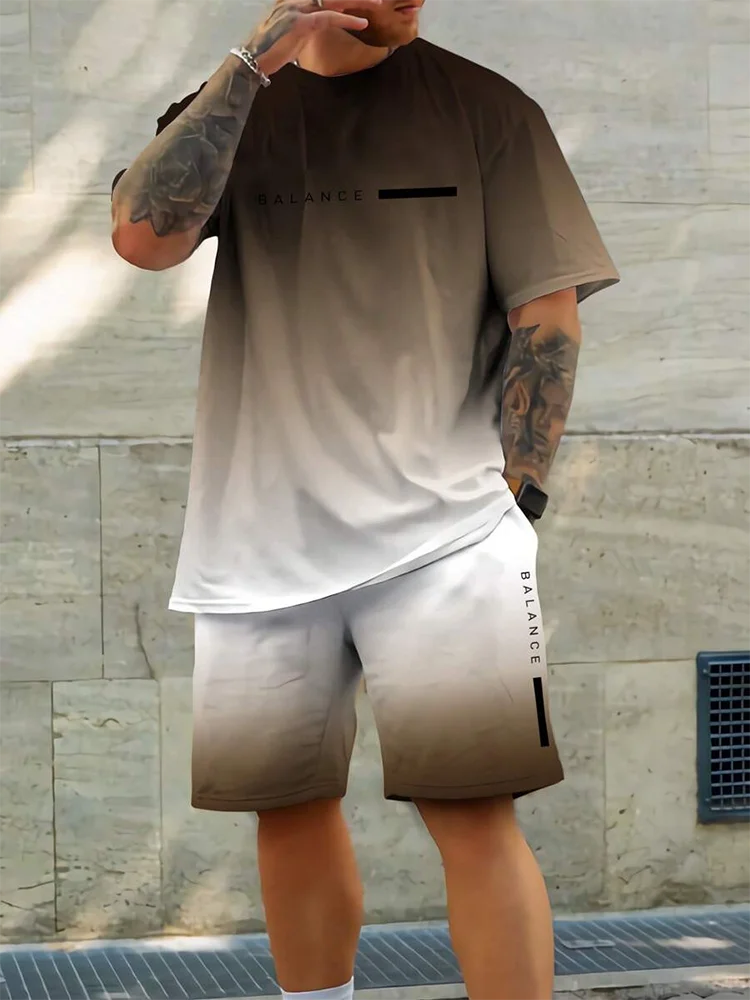 Men's Gradient T-shirt & Shorts Set