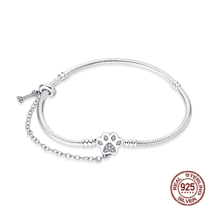 Paw & Bone Silver Charm Bracelet with Chain