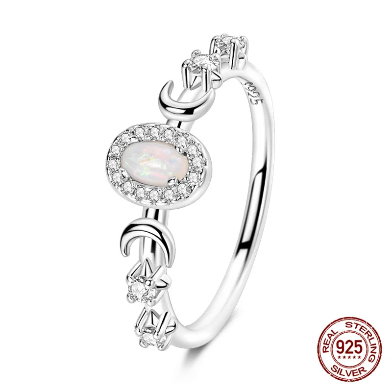 Mother of Pearl Moon & Star Silver Ring