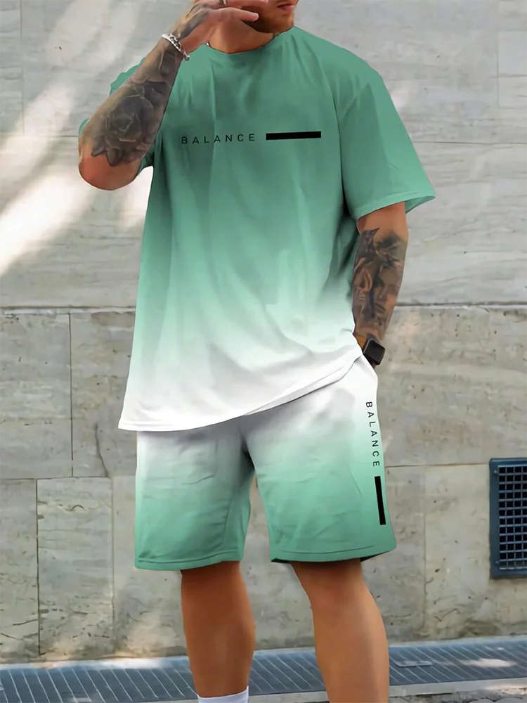 Men's Gradient T-shirt & Shorts Set
