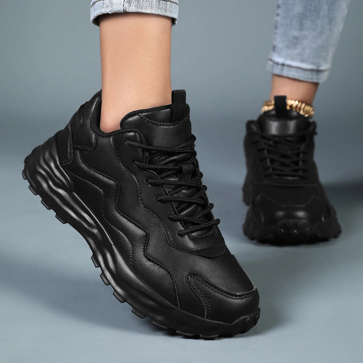 Platform Breathable Zigzag Stitch Patten Trainers