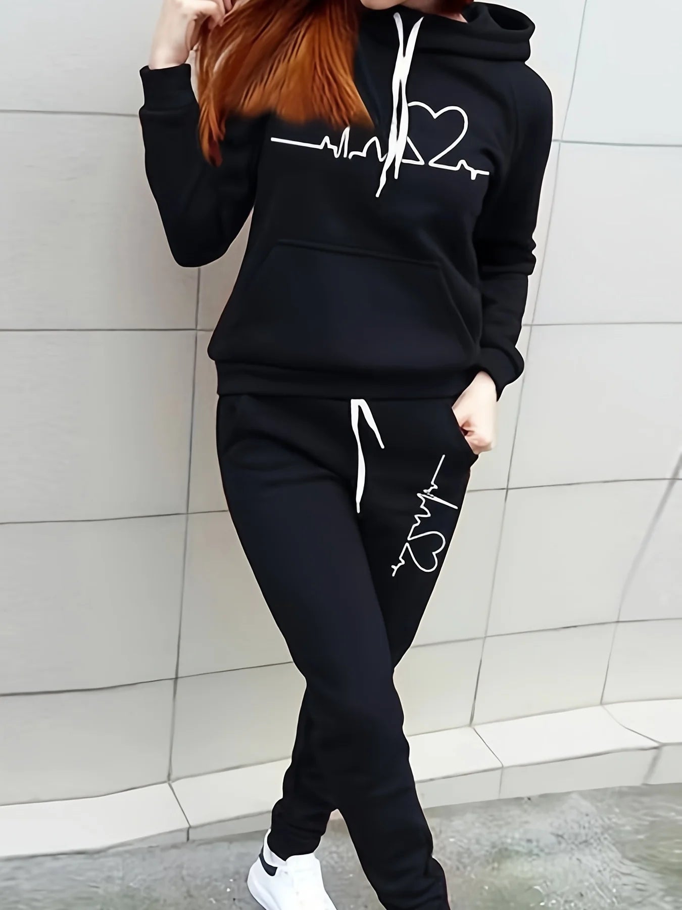 Winter Warm Heartbeat Hoodie and Jogger Set