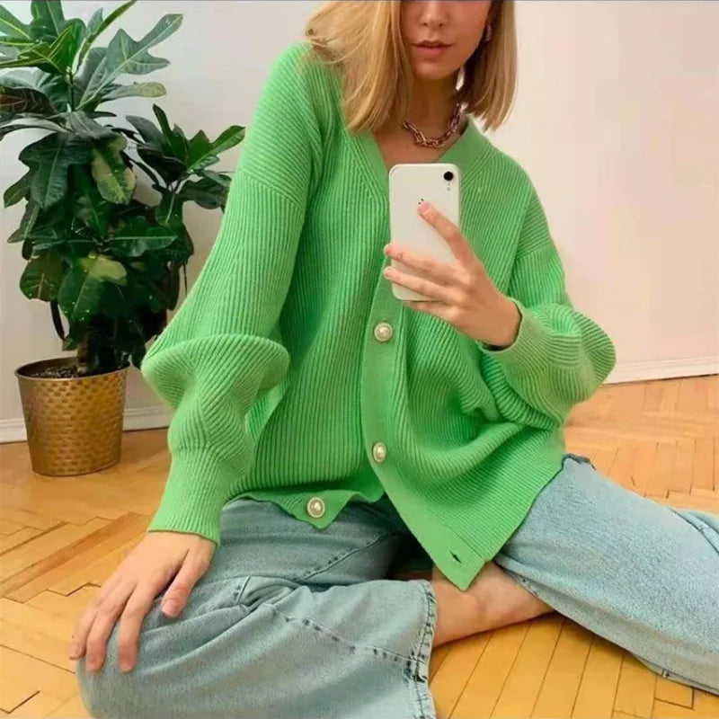Oversized Pearl Button Cardigan